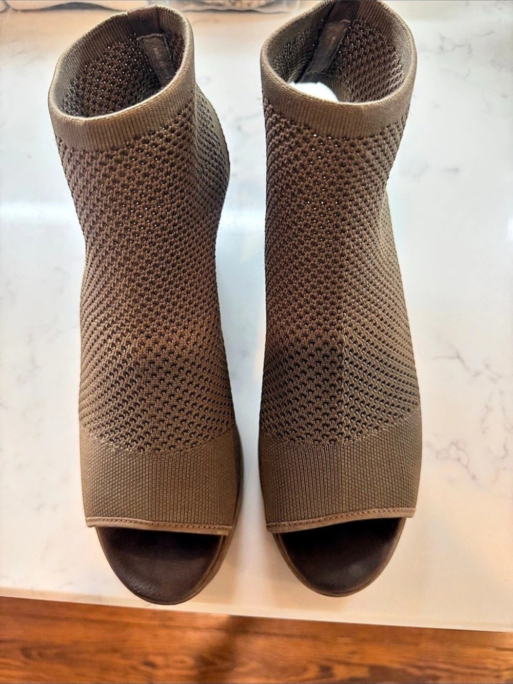 Eileen Fisher Croft Stretch Knit Open-Toe Bootie Brown US 9.5